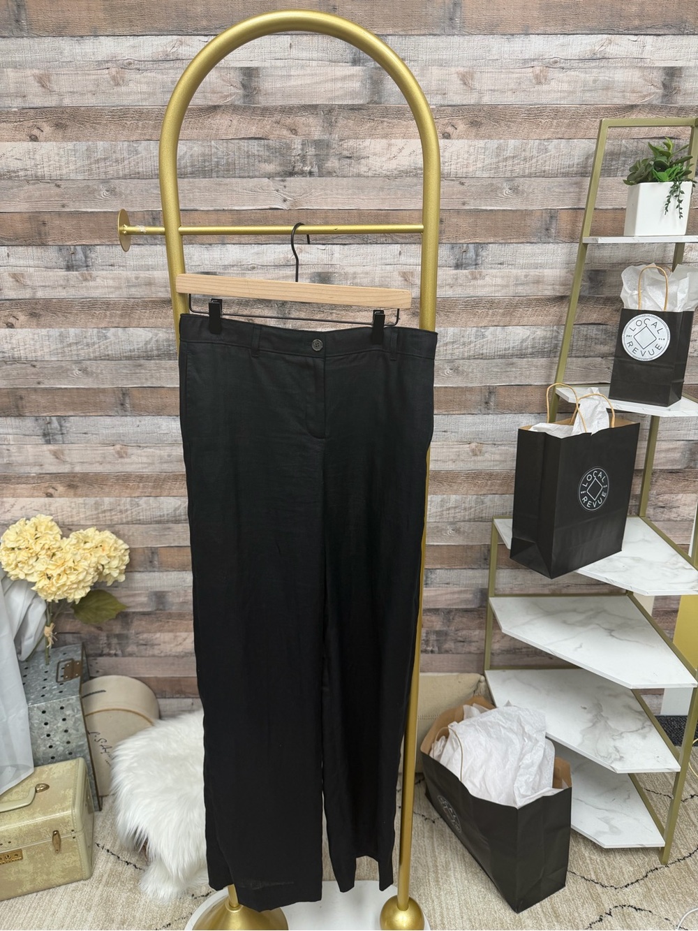 J. Crew Black Elastic Waist Linen-Blend Pants